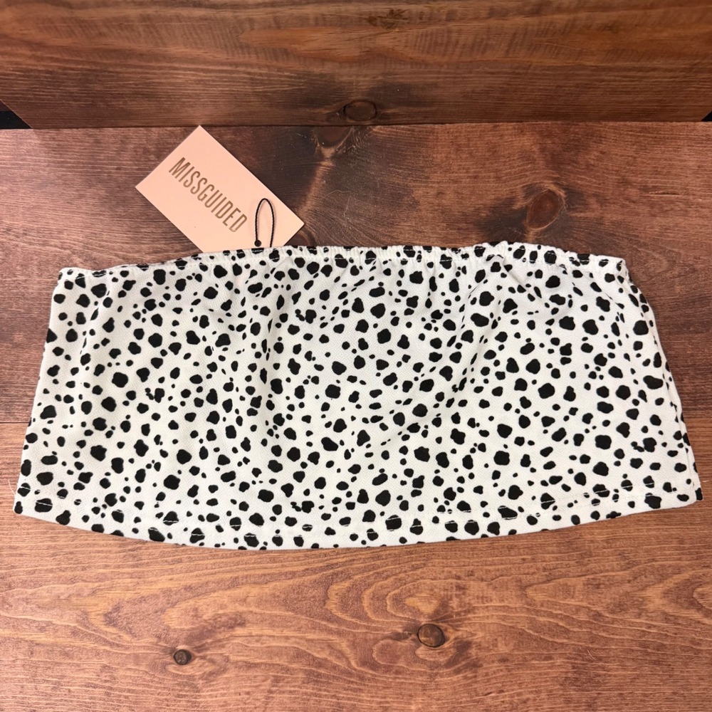 Missguided Dalmatian Print Tube Top Black White Strapless Crop US 10 NWT